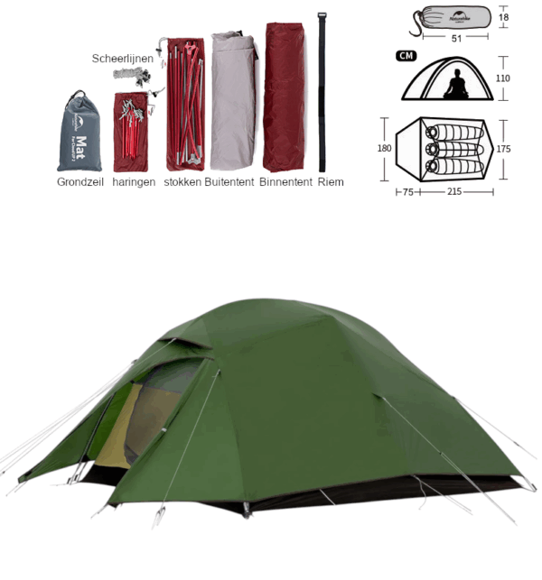 Cloud Up 3 Upgraded - Naturehike - 3 persoons tent - Lichtgewicht - Afbeelding 4