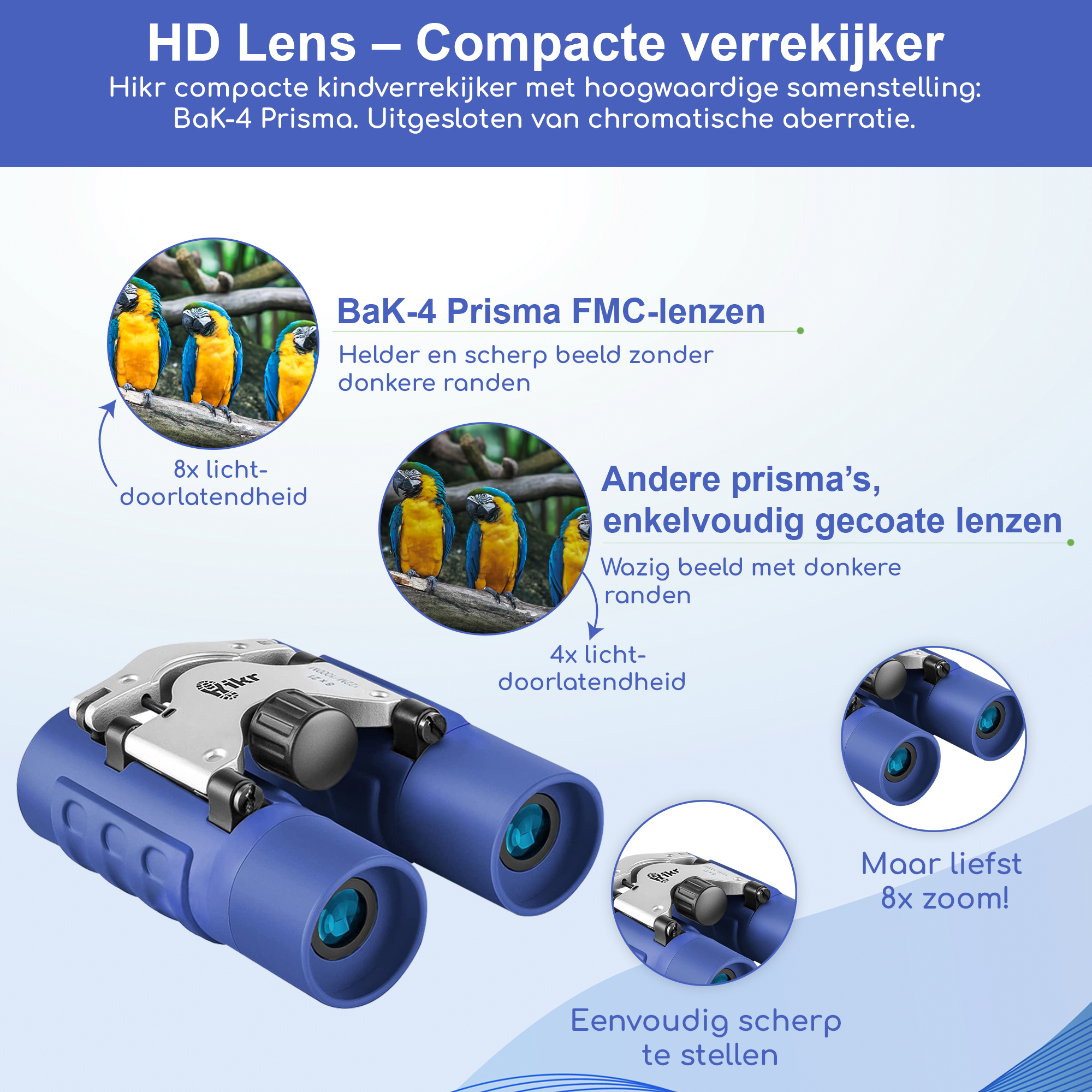 Hikr® Verrekijker Kinderen - BaK-4 8x21 - Compact & Lichtgewicht - Afbeelding 4