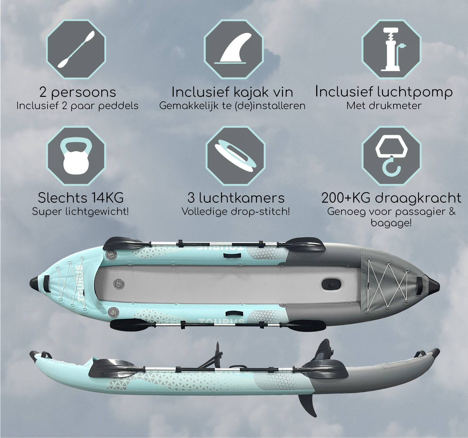 Tourus® Opblaasbare Kajak - High-end 2 persoons kayak - Afbeelding 4