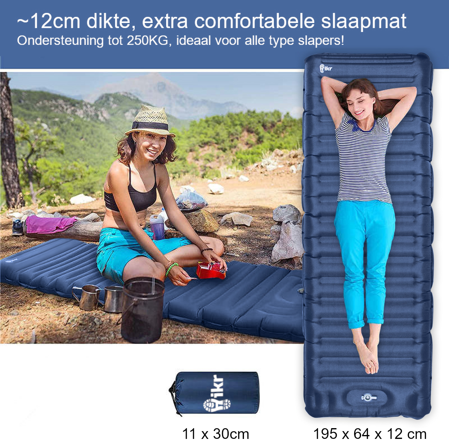 Hikr® slaapmat 10cm+ dikte – Zonder geïntegreerde hoofdsteun - Afbeelding 8