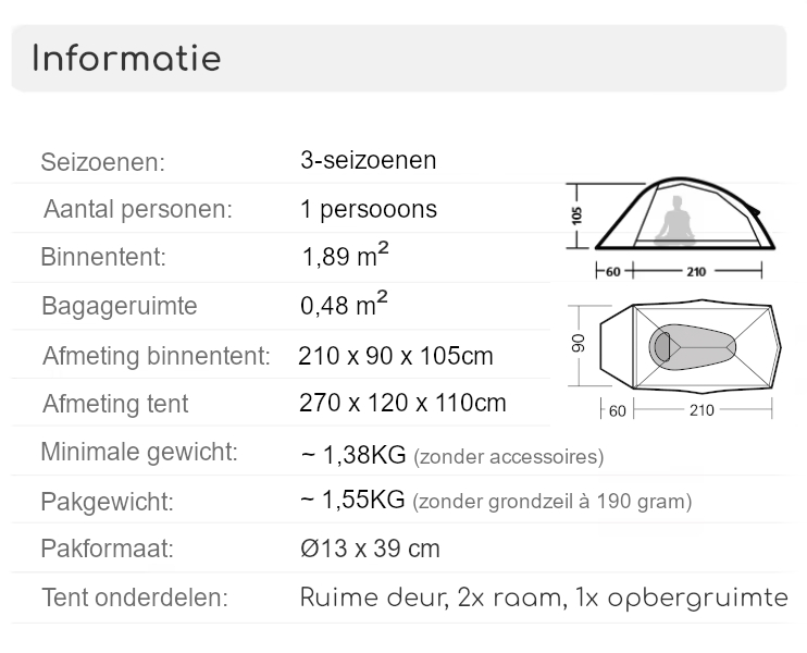 Naturehike® Cloud Up 1 PRO - 1 persoons tent - Ultra Lichtgewicht tent - Afbeelding 5