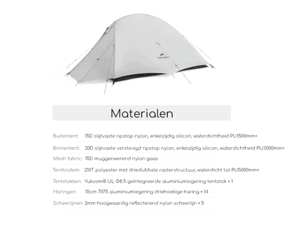Naturehike® Cloud Up 1 UltraLight – 1 persoons tent – Ultra Lichtgewicht tent - Afbeelding 4