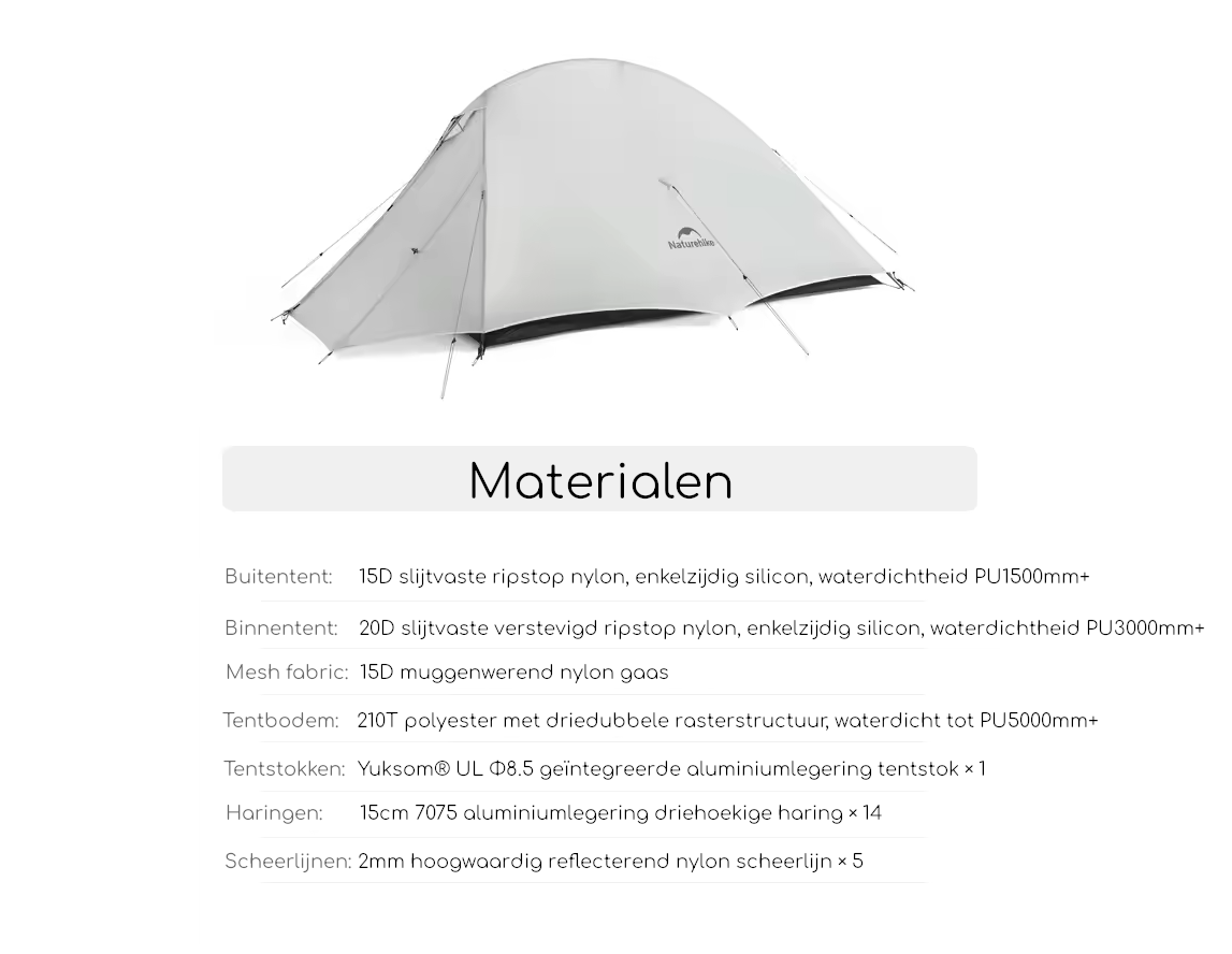 Naturehike® Cloud Up 1 UltraLight – 1 persoons tent – Ultra Lichtgewicht tent - Afbeelding 4