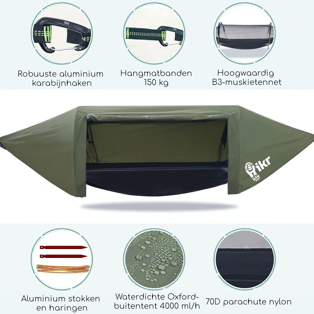 Hikr® Hangmat met Tent/Tarp en Muggennet - 1 persoons - Afbeelding 3
