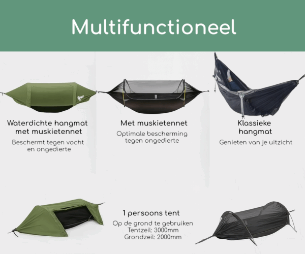 Hikr® Hangmat met Tent/Tarp en Muggennet - 1 persoons - Afbeelding 5