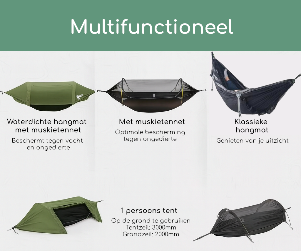 Hikr® Hangmat met Tent/Tarp en Muggennet - 1 persoons - Afbeelding 5