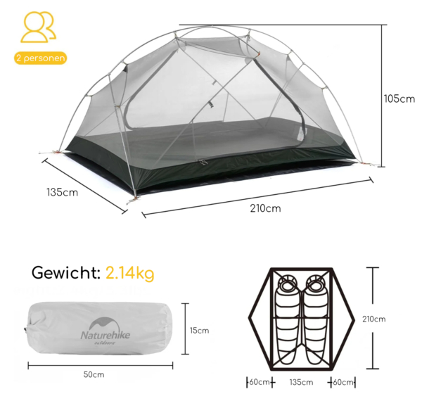 Naturehike® Mongar 2 - 2 persoons tent - Lichtgewicht - Afbeelding 3