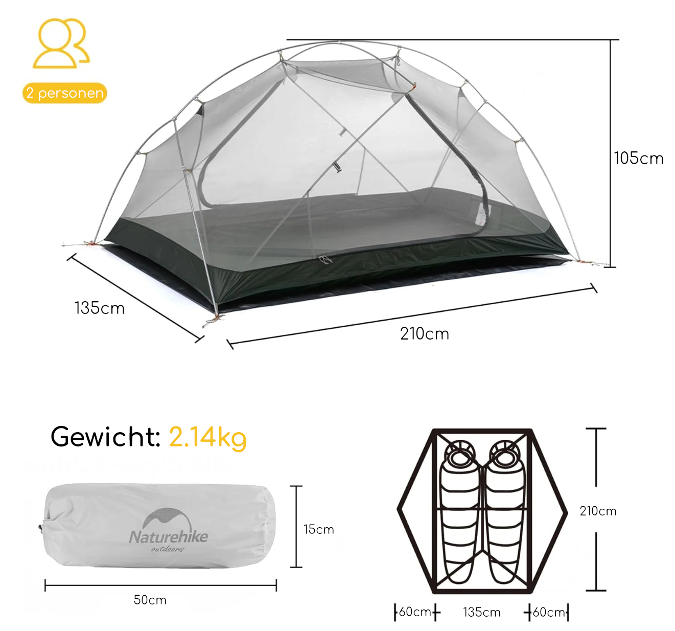 Naturehike® Mongar 2 - 2 persoons tent - Lichtgewicht - Afbeelding 3