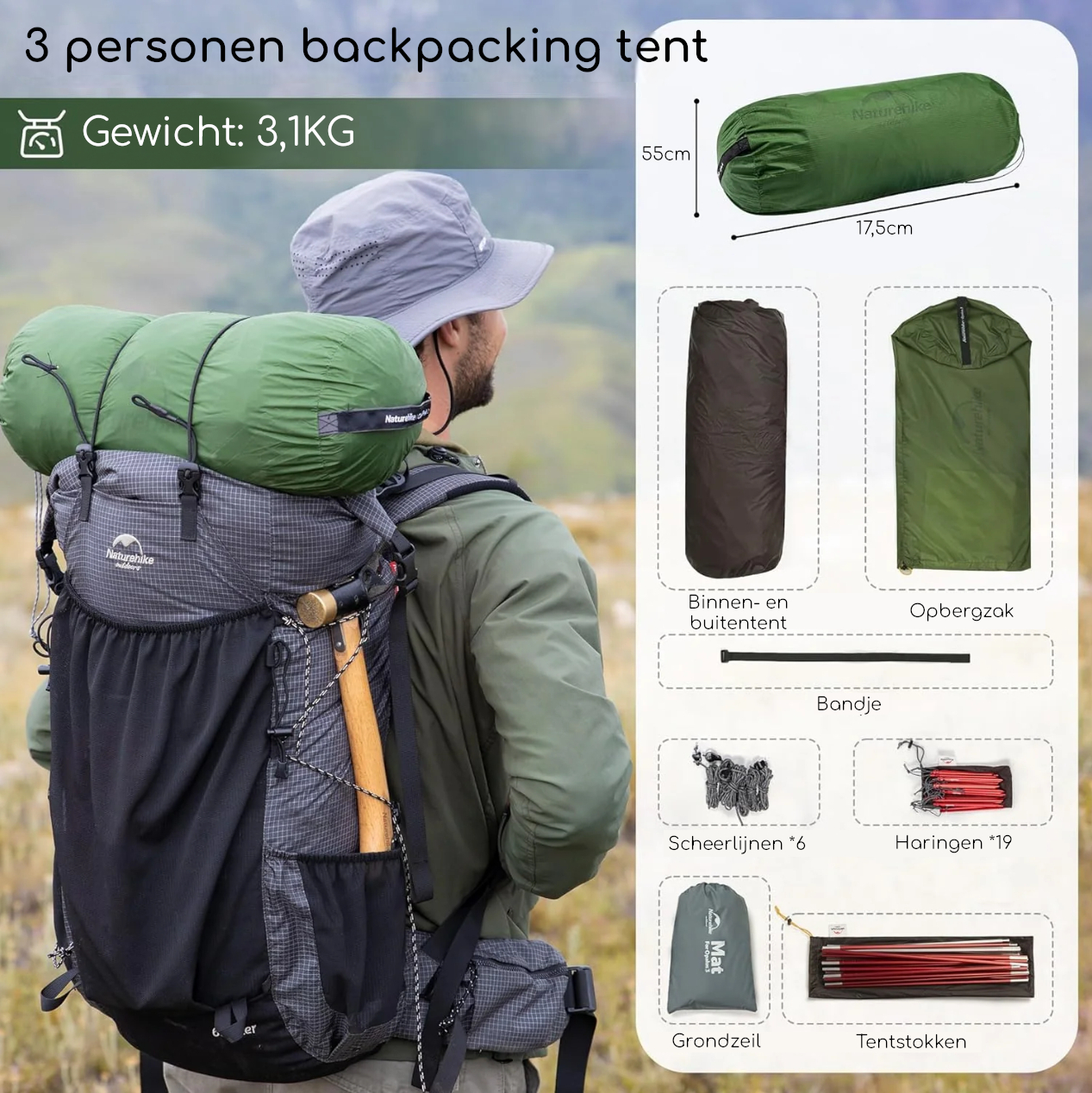 Naturehike® Opalus 3 - 3 persoons tunneltent - 4 seizoenen - Afbeelding 5