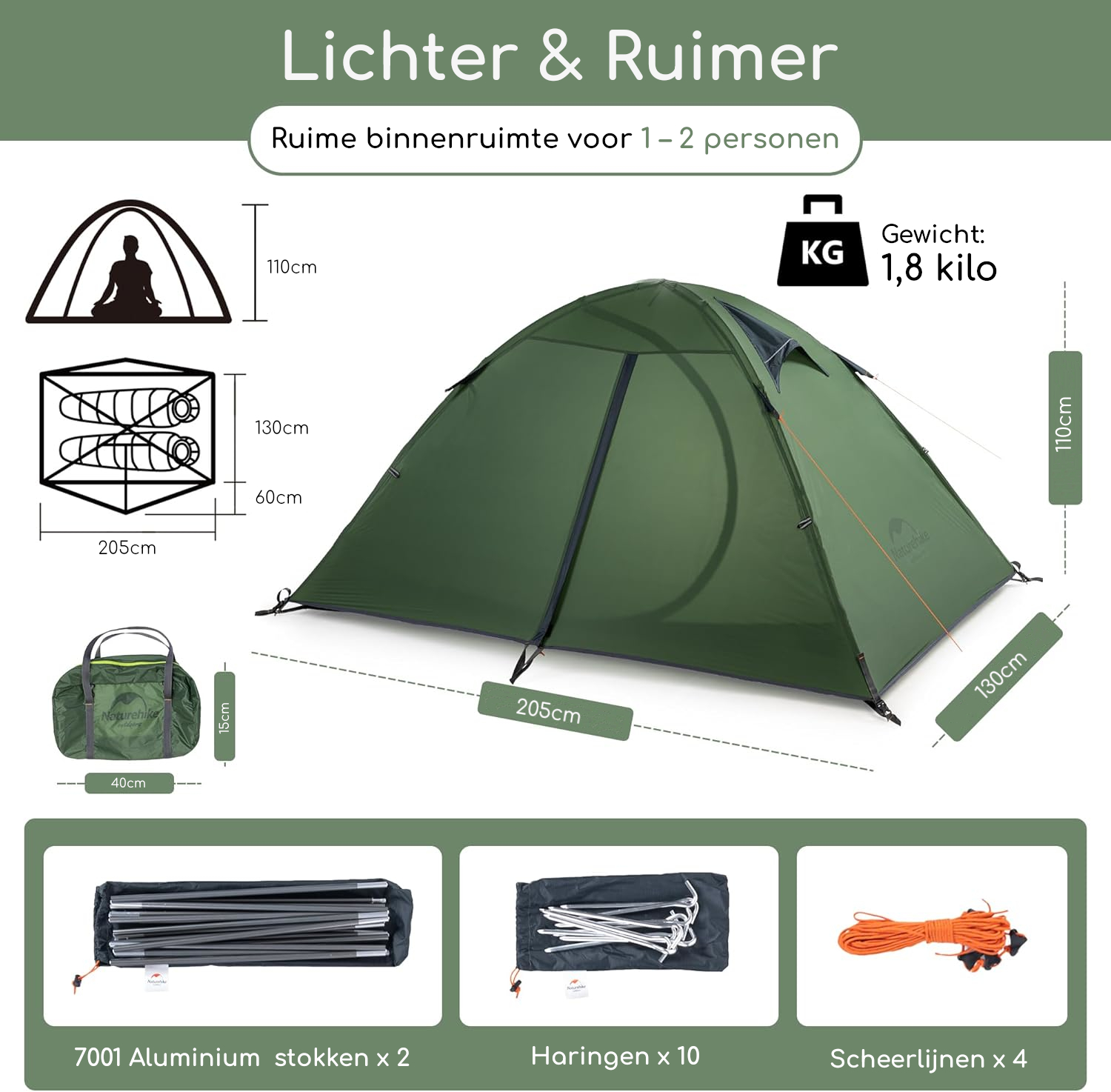 Naturehike® Summer 2 - 2 persoons tent - Lichtgewicht 4000mm - Afbeelding 3